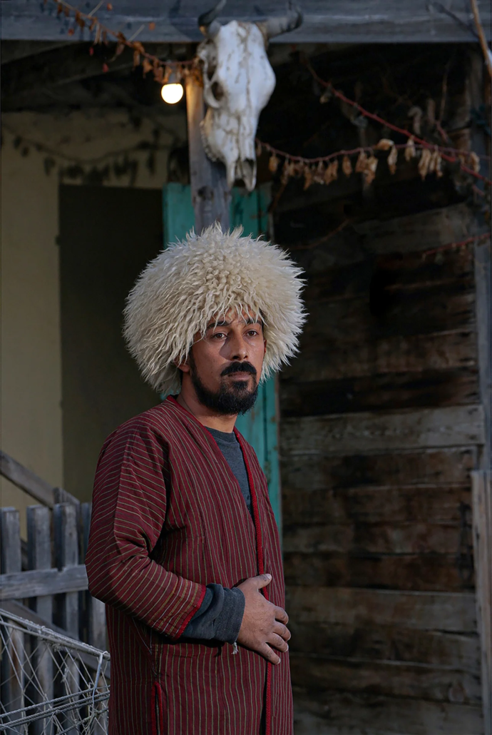Turkmen man stand with tradition clothing