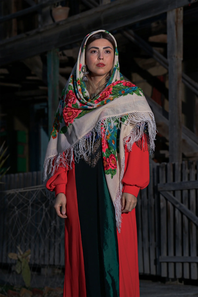 woman stand with traditional cloth